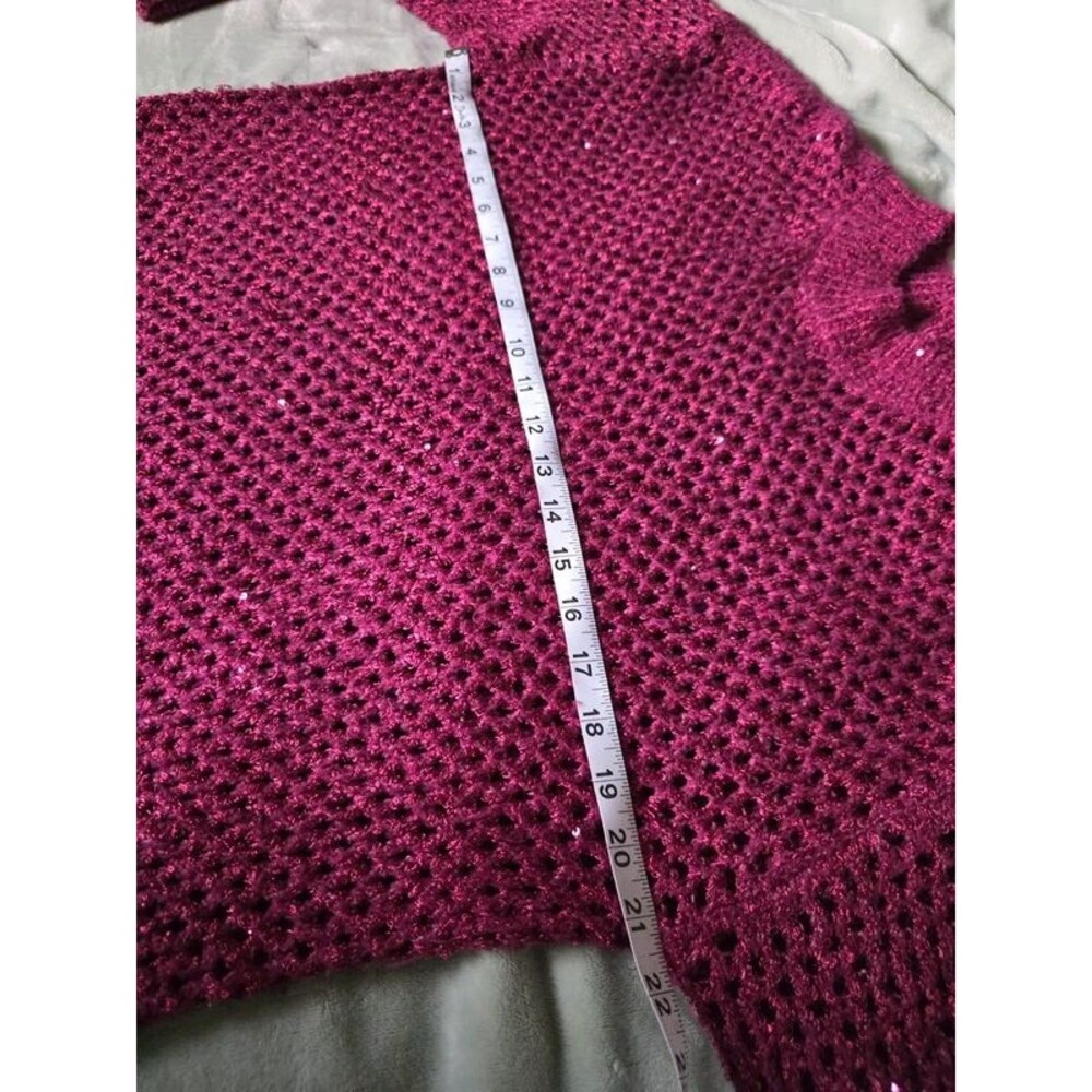 Jessica Simpson Burgundy Sequin Open Knit Sweater – Size S (Ovesize) - Picture 10 of 11